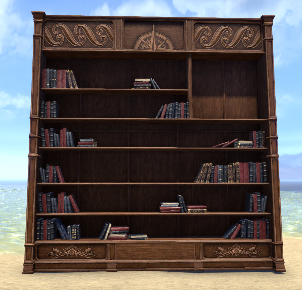 High Isle Bookcase, Wide Carved Filled