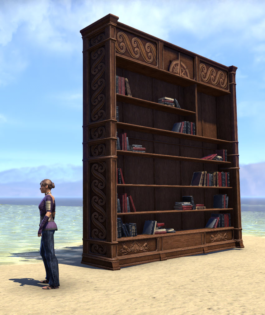ESO Fashion High Isle Bookcase, Wide Carved Filled (Elder Scrolls Online)